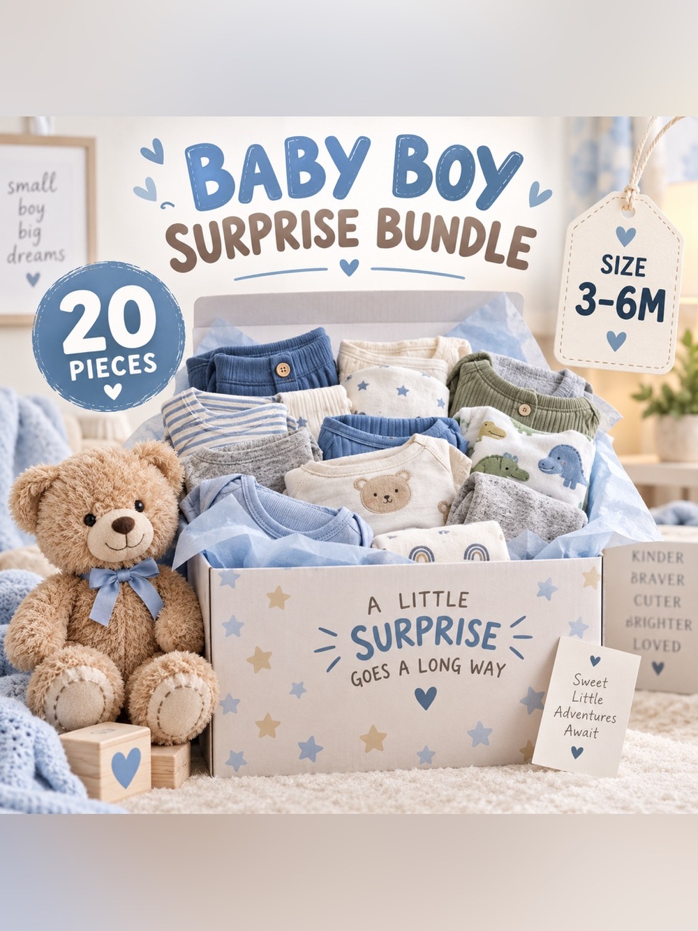 Baby Boy 3–6M Surprise Clothing Bundle 20 Pieces Mixed Brands